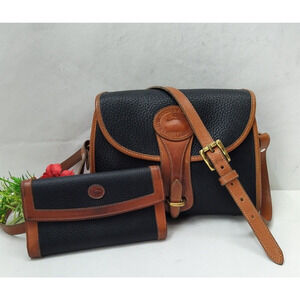 Dooney & Bourke Black All Weather Leather Crossbody Bag W/ Matching Wallet - VTG